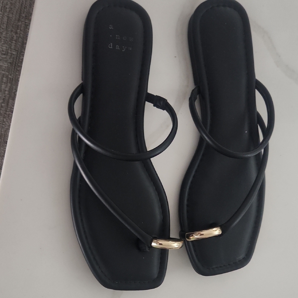 A New Day Black Sandals with Gold Accents